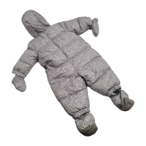 GAP Baby Snowsuit Unisex 6-12 Mnth Gray Down Fleece Lined Footed Winter Full Zip - Picture 2 of 6